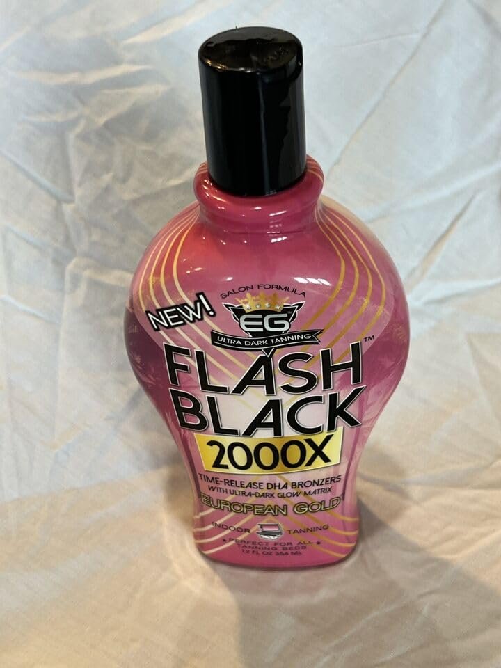 European Gold Flash Black 2000X Indoor Tanning Lotion - Advanced DHA Bronzers & Skin Conditioning, 12 oz Avelisse