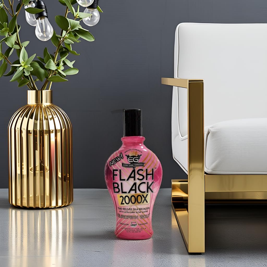 European Gold Flash Black 2000X Indoor Tanning Lotion - Advanced DHA Bronzers & Skin Conditioning, 12 oz Avelisse