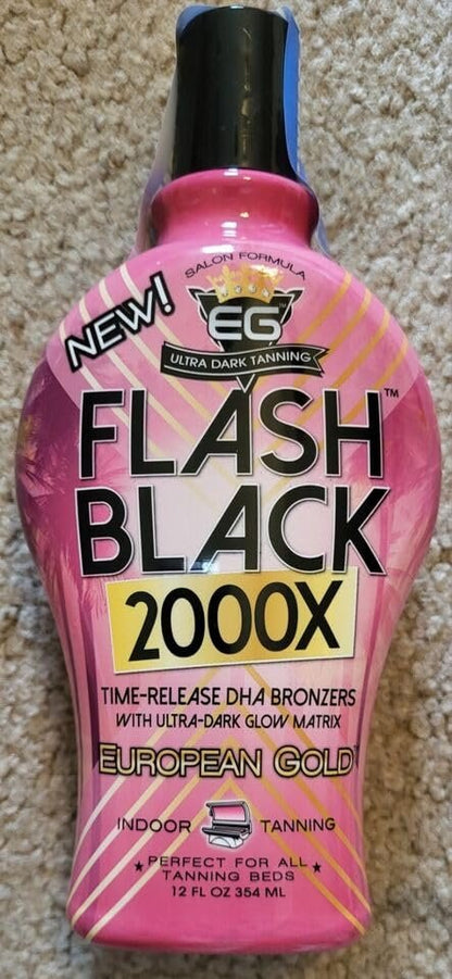 European Gold Flash Black 2000X Indoor Tanning Lotion - Advanced DHA Bronzers & Skin Conditioning, 12 oz Avelisse