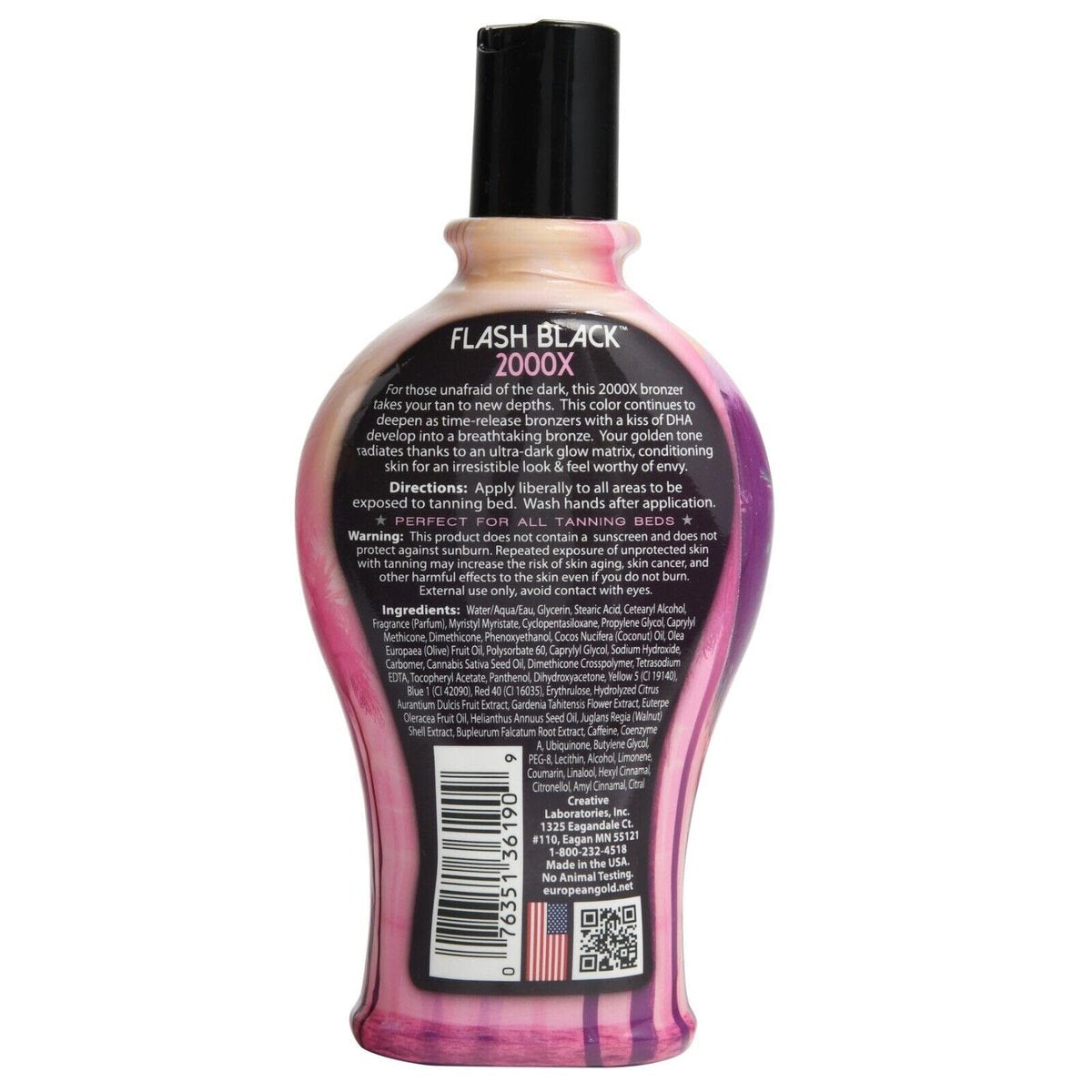 European Gold Flash Black 2000X Indoor Tanning Lotion - Advanced DHA Bronzers & Skin Conditioning, 12 oz Avelisse