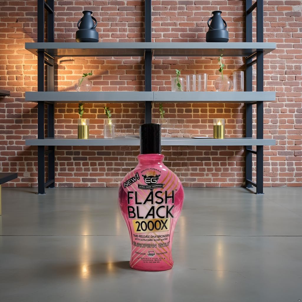 European Gold Flash Black 2000X Indoor Tanning Lotion - Advanced DHA Bronzers & Skin Conditioning, 12 oz Avelisse