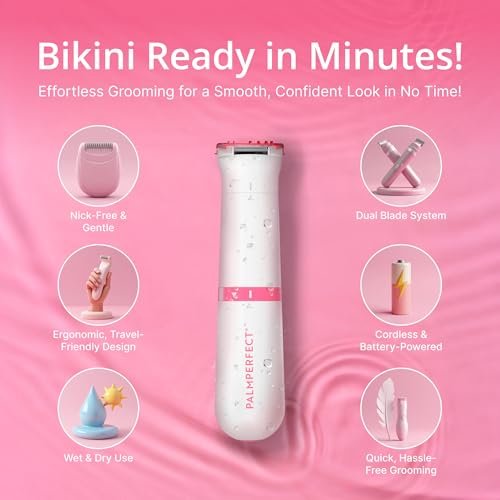 PalmPerfect Bikini Trimmer for Women – Gentle & Precise Hair Removal for Sensitive Areas, Dual Blade System, Waterproof Wet/Dry Groomer with Trimming Guide, White 5-Piece Set - görsel 4