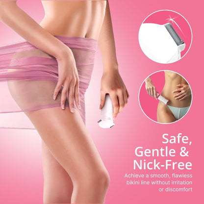 PalmPerfect Bikini Trimmer for Women – Gentle & Precise Hair Removal for Sensitive Areas, Dual Blade System, Waterproof Wet/Dry Groomer with Trimming Guide, White 5-Piece Set
