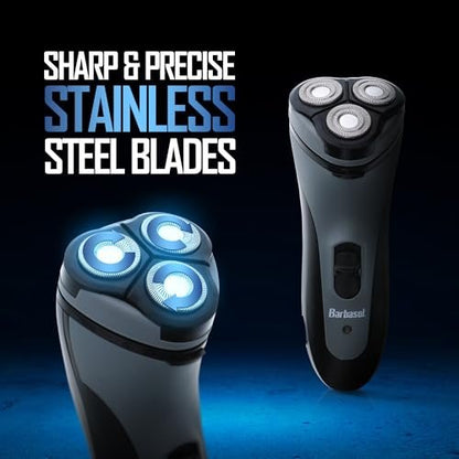 Barbasol Rotary Shaver for Men – Rechargeable Cordless Electric Razor with Stainless Steel Blades, Pop-Up Trimmer, 45-Minute Runtime