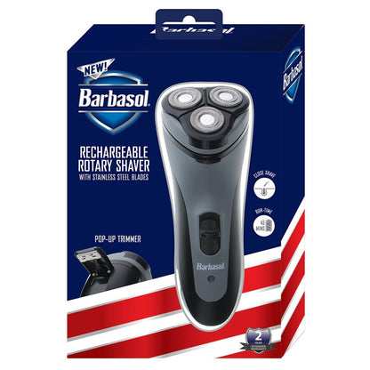 Barbasol Rotary Shaver for Men – Rechargeable Cordless Electric Razor with Stainless Steel Blades, Pop-Up Trimmer, 45-Minute Runtime