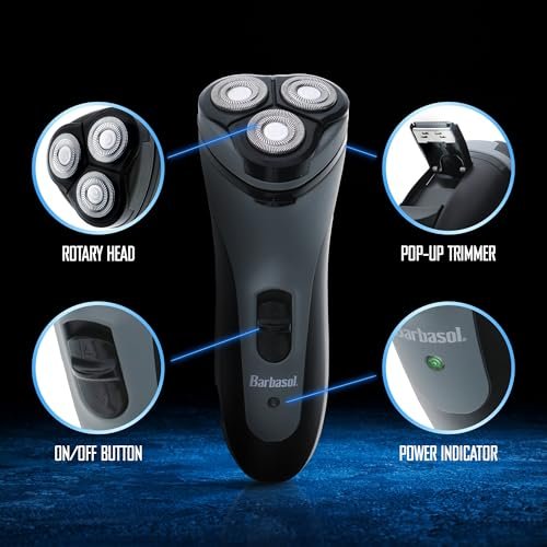 Barbasol Rotary Shaver for Men – Rechargeable Cordless Electric Razor with Stainless Steel Blades, Pop-Up Trimmer, 45-Minute Runtime - görsel 3