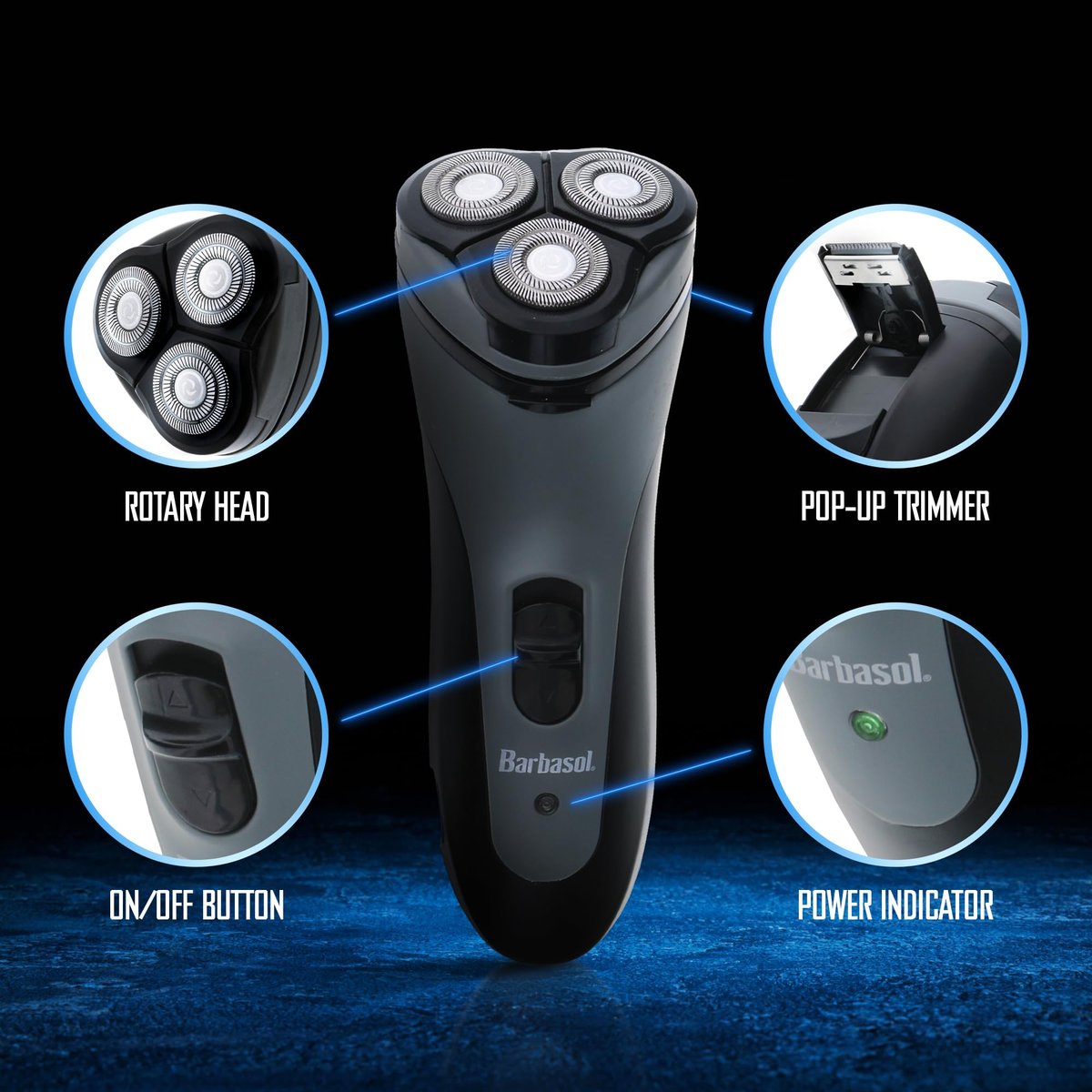 Barbasol Rotary Shaver for Men – Rechargeable Cordless Electric Razor with Stainless Steel Blades, Pop-Up Trimmer, 45-Minute Runtime - görsel 4