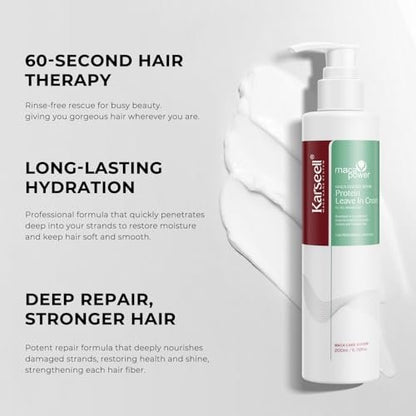Karseell Repair Protein Cream Leave-In Conditioner Hair Treatment for Dry Damaged Hair - 5.07 Fl Oz