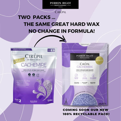 Cirepil Cachemire Hard Wax Beads - 800g / 28.22 oz - Ultra-Comfort, Rosin-Free, Stripless Hair Removal for Sensitive Skin - Low Temperature Refill Bag Avelisse