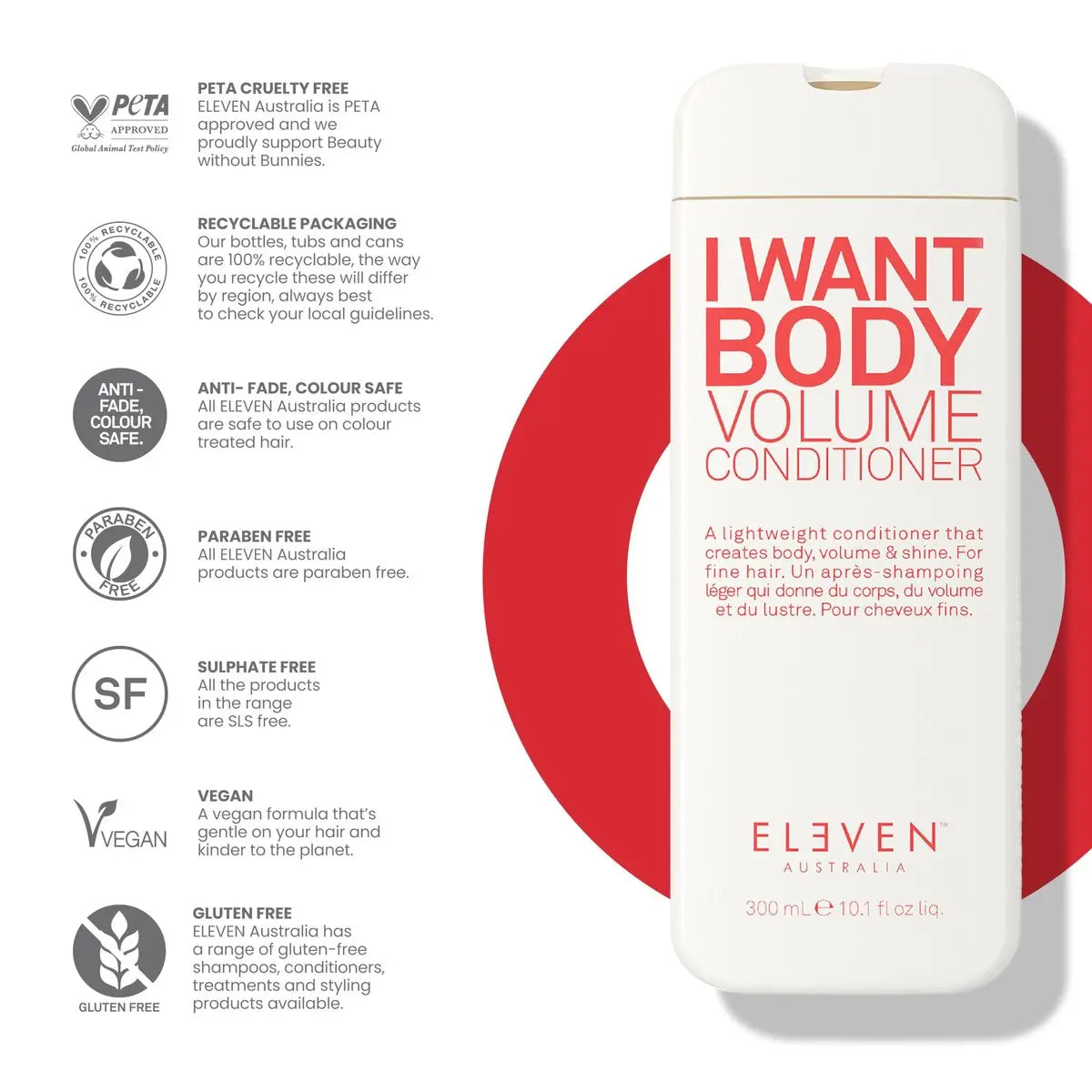 ELEVEN AUSTRALIA I Want Body Volume Hair Conditioner - Volumizing Conditioner for Fine, Thin Hair, Adds Body & Fullness, Sulfate Free - 10.1 oz Avelisse