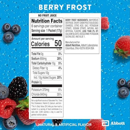 Pedialyte AdvancedCare Plus Electrolyte Powder Packets - Berry Frost (6 Count) with 33% More Electrolytes and PreActiv Prebiotics