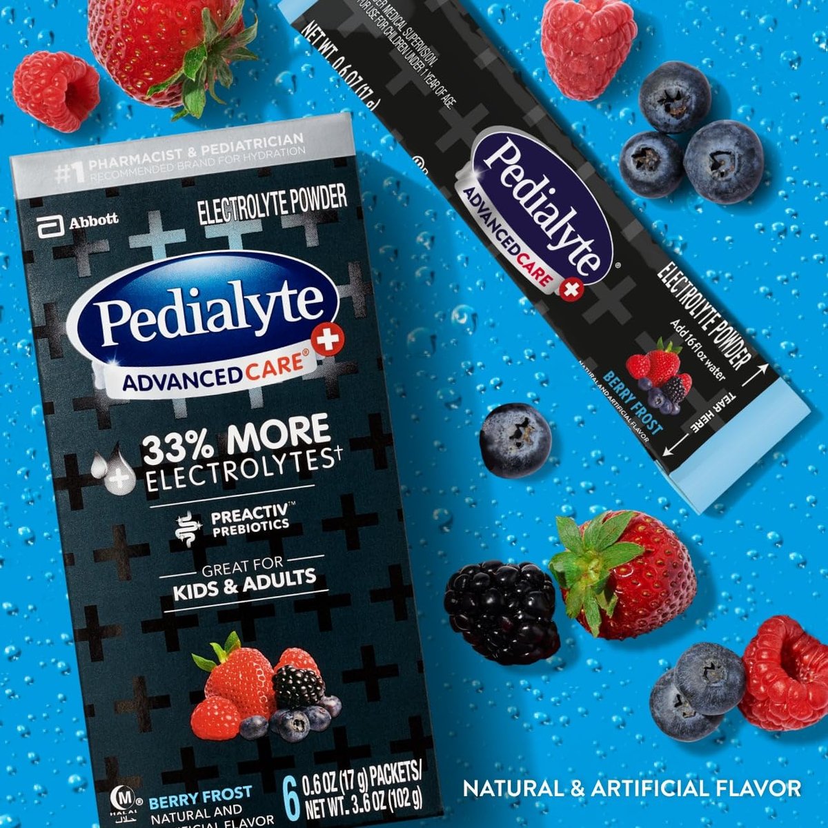 Pedialyte AdvancedCare Plus Electrolyte Powder Packets - Berry Frost (6 Count) with 33% More Electrolytes and PreActiv Prebiotics - görsel 3