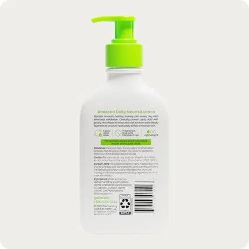 AmLactin Daily Nourish Therapeutic Body Lotion for Dry Skin - 12% Lactic Acid Exfoliating Moisturizer, 7.9 oz Avelisse