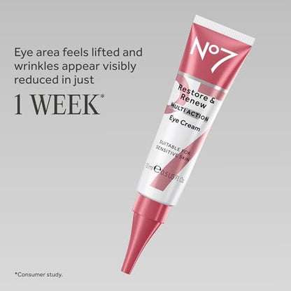 No7 Restore & Renew Multi Action Eye Cream - Under Eye Treatment for Puffiness, Dark Circles & Wrinkles - 15ml