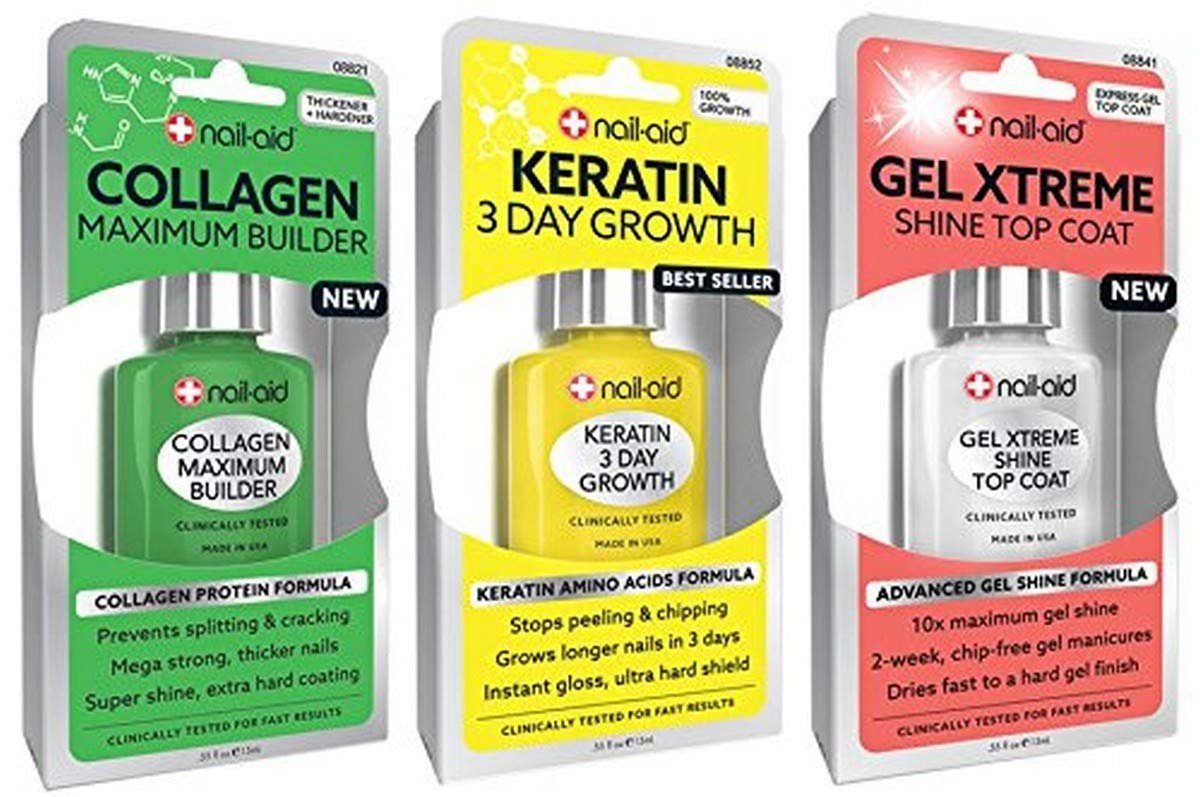 NAIL-AID Collagen Base + Keratin Growth + Gel Top Coat, Clear, 3 Count Avelisse