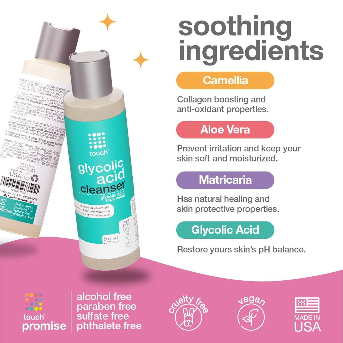 10% Glycolic Acid Face Wash - Exfoliating AHA Cleanser for Anti-Aging, Skin Tone & Texture, Pores & Blackheads - Sulfate Free, Oil Free, Low pH - 6 oz Avelisse