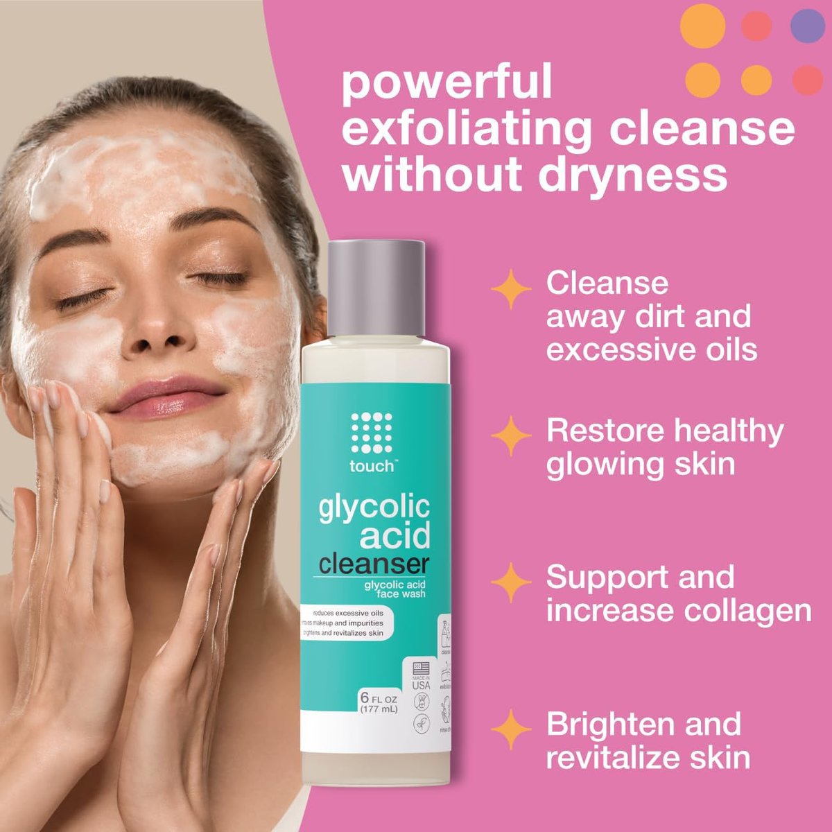10% Glycolic Acid Face Wash - Exfoliating AHA Cleanser for Anti-Aging, Skin Tone & Texture, Pores & Blackheads - Sulfate Free, Oil Free, Low pH - 6 oz Avelisse