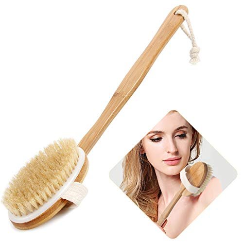 Qlben Bath & Body Brush – Dry Skin Brushing with Natural Boar Bristles & Long Bamboo Handle for Exfoliation & Circulation - görsel 2