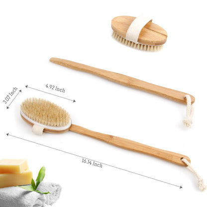 Qlben Bath & Body Brush – Dry Skin Brushing with Natural Boar Bristles & Long Bamboo Handle for Exfoliation & Circulation