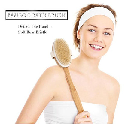 Qlben Bath & Body Brush – Dry Skin Brushing with Natural Boar Bristles & Long Bamboo Handle for Exfoliation & Circulation