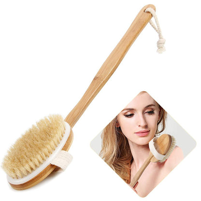 Qlben Bath & Body Brush – Dry Skin Brushing with Natural Boar Bristles & Long Bamboo Handle for Exfoliation & Circulation