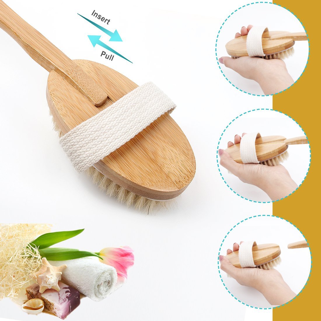 Qlben Bath & Body Brush – Dry Skin Brushing with Natural Boar Bristles & Long Bamboo Handle for Exfoliation & Circulation - görsel 9
