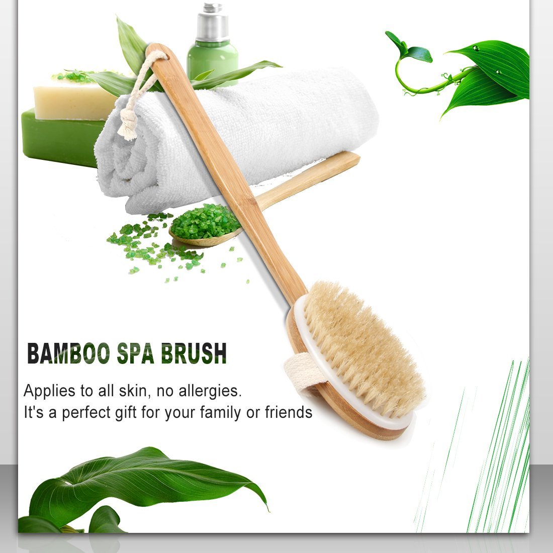 Qlben Bath & Body Brush – Dry Skin Brushing with Natural Boar Bristles & Long Bamboo Handle for Exfoliation & Circulation - görsel 5