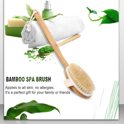 Qlben Bath & Body Brush – Dry Skin Brushing with Natural Boar Bristles & Long Bamboo Handle for Exfoliation & Circulation
