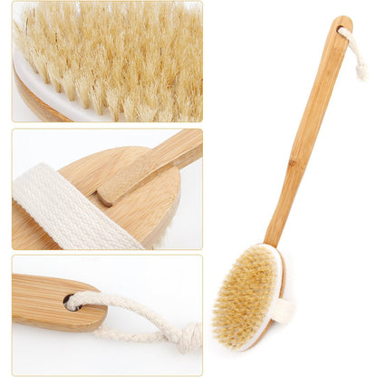 Qlben Bath & Body Brush – Dry Skin Brushing with Natural Boar Bristles & Long Bamboo Handle for Exfoliation & Circulation