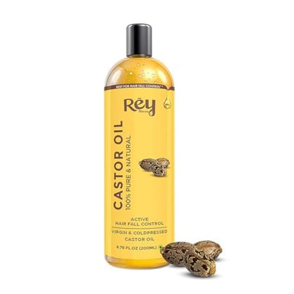 Rey Naturals Cold Pressed Castor Oil for Hair Growth and Skin Care – Pure & Virgin, 200 ml (6.8 Fl Oz)