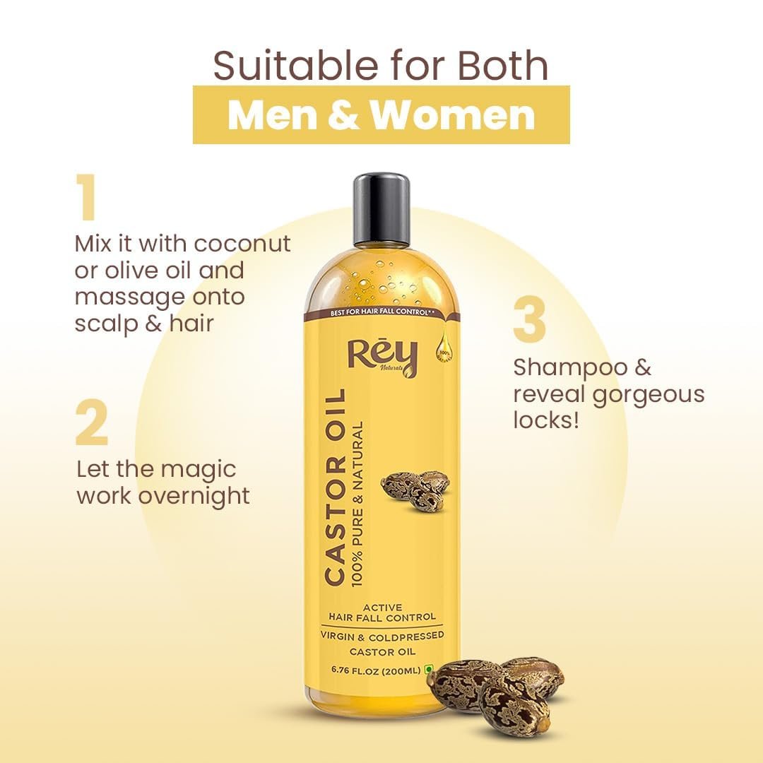 Rey Naturals Cold Pressed Castor Oil for Hair Growth and Skin Care – Pure & Virgin, 200 ml (6.8 Fl Oz) - görsel 9