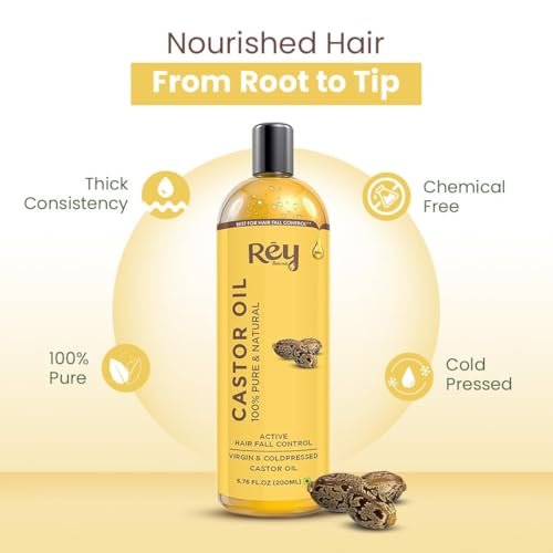 Rey Naturals Cold Pressed Castor Oil for Hair Growth and Skin Care – Pure & Virgin, 200 ml (6.8 Fl Oz) - görsel 4