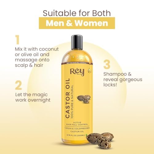Rey Naturals Cold Pressed Castor Oil for Hair Growth and Skin Care – Pure & Virgin, 200 ml (6.8 Fl Oz) - görsel 10