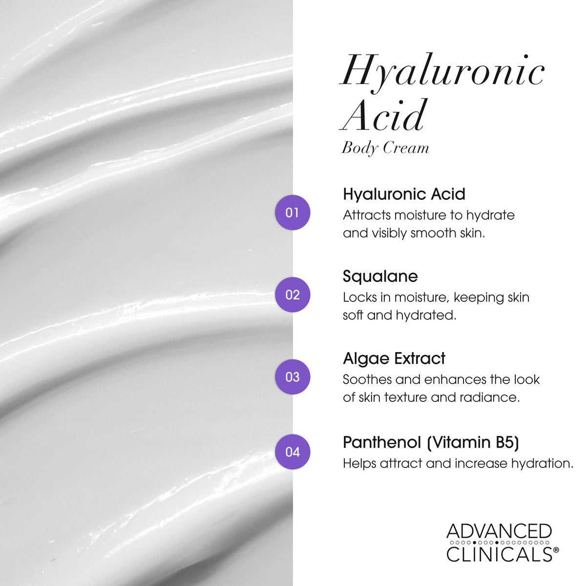 Advanced Clinicals Hyaluronic Acid Moisturizer Body Cream with Vitamin E – Hydrating Cream & Body Lotion for Women & Men, Helps Improve Look of Wrinkles, Dry Skin, Crepey Looking Skin, 16 oz, 2-Pack Avelisse