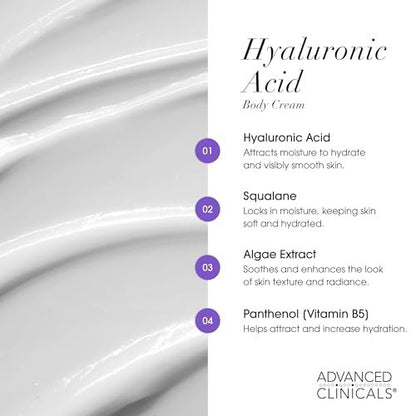 Advanced Clinicals Hyaluronic Acid Moisturizer Body Cream with Vitamin E – Hydrating Cream & Body Lotion for Women & Men, Helps Improve Look of Wrinkles, Dry Skin, Crepey Looking Skin, 16 oz, 2-Pack Avelisse
