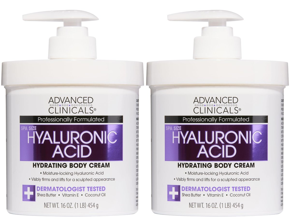 Advanced Clinicals Hyaluronic Acid Moisturizer Body Cream with Vitamin E – Hydrating Cream & Body Lotion for Women & Men, Helps Improve Look of Wrinkles, Dry Skin, Crepey Looking Skin, 16 oz, 2-Pack Avelisse