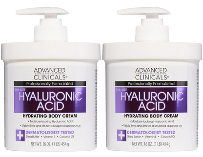 Advanced Clinicals Hyaluronic Acid Moisturizer Body Cream with Vitamin E – Hydrating Cream & Body Lotion for Women & Men, Helps Improve Look of Wrinkles, Dry Skin, Crepey Looking Skin, 16 oz, 2-Pack Avelisse