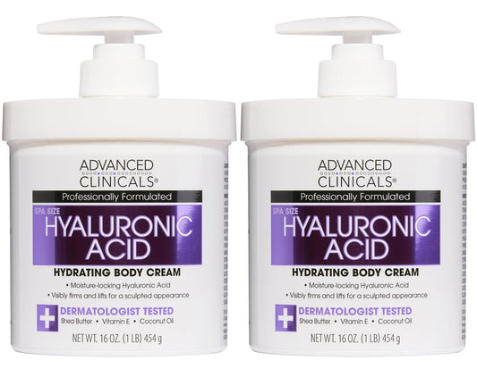 Advanced Clinicals Hyaluronic Acid Moisturizer Body Cream with Vitamin E – Hydrating Cream & Body Lotion for Women & Men, Helps Improve Look of Wrinkles, Dry Skin, Crepey Looking Skin, 16 oz, 2-Pack Avelisse