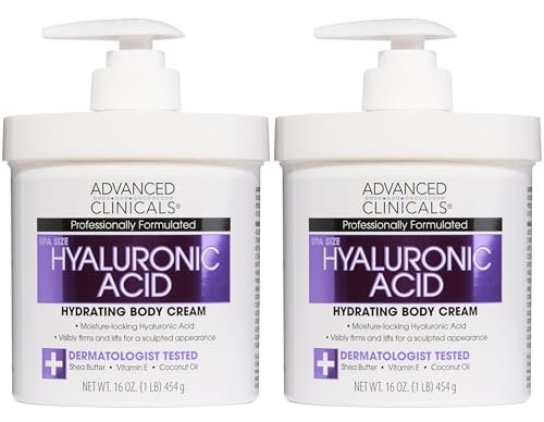 Advanced Clinicals Hyaluronic Acid Moisturizer Body Cream with Vitamin E – Hydrating Cream & Body Lotion for Women & Men, Helps Improve Look of Wrinkles, Dry Skin, Crepey Looking Skin, 16 oz, 2-Pack Avelisse
