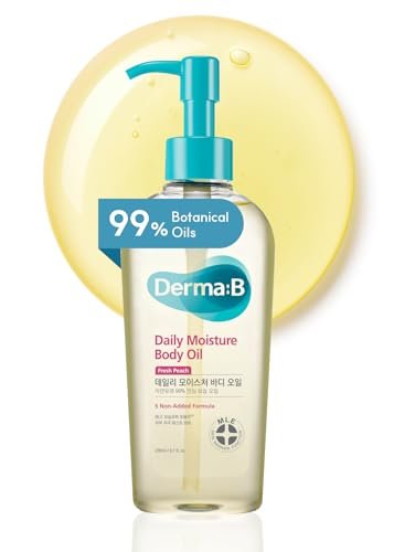 Derma B Daily Moisture Body Oil – 99% Natural Argan & Sweet Almond Oil for Dry Sensitive Skin, Light & Long-Lasting Hydration with Peach Scent, 6.78 fl oz (200ml) Avelisse