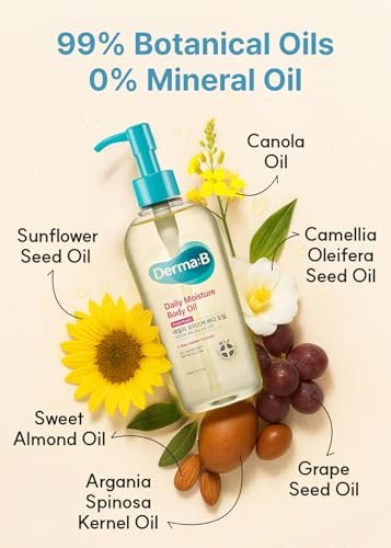 Derma B Daily Moisture Body Oil – 99% Natural Argan & Sweet Almond Oil for Dry Sensitive Skin, Light & Long-Lasting Hydration with Peach Scent, 6.78 fl oz (200ml) Avelisse