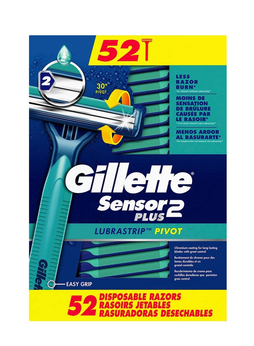 Gillette Sensor2 Plus Disposable Razor, 52 Count – Long-Lasting Smooth Shave for Men Avelisse