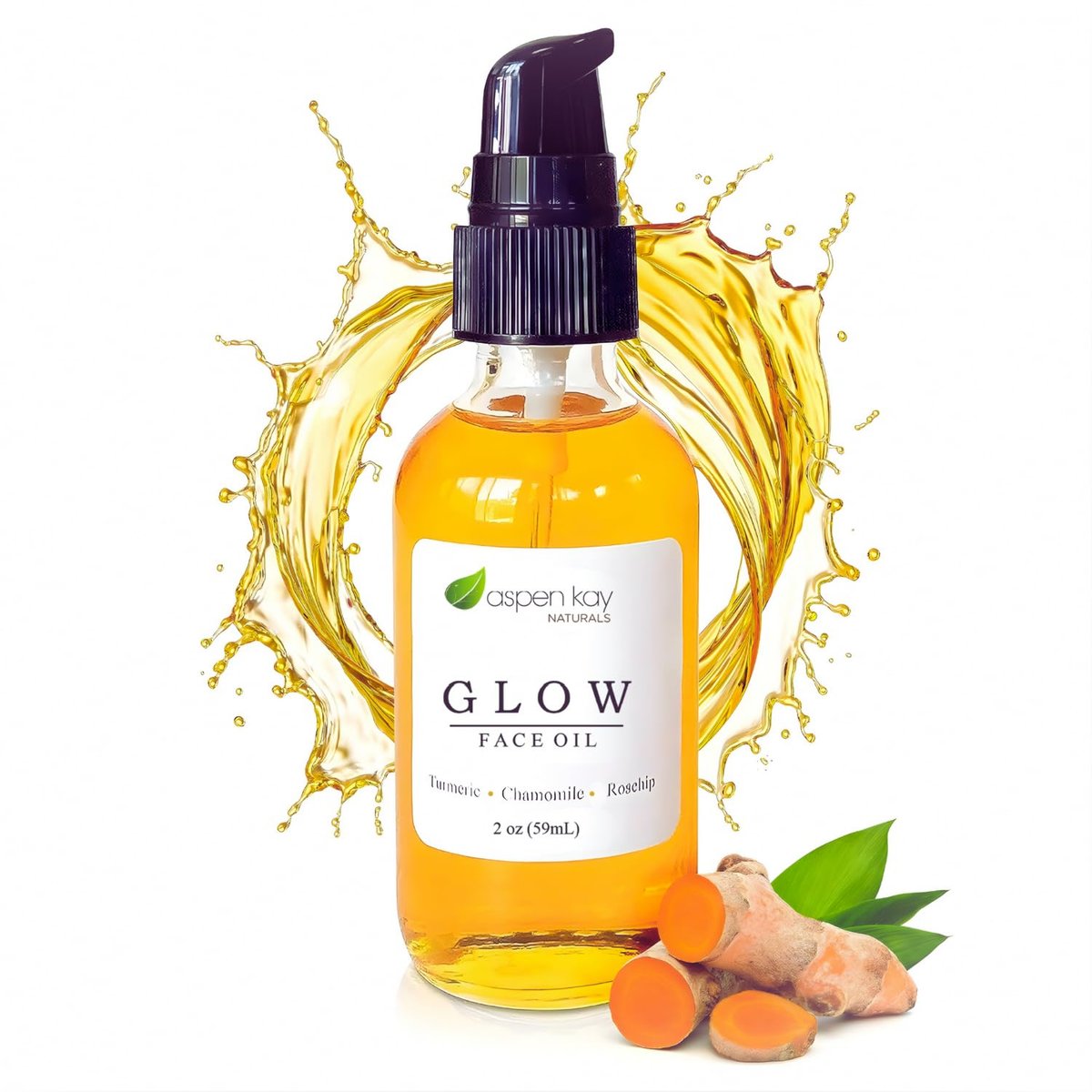 Aspen Kay Naturals Glow - Turmeric & Rosehip Face Oil - Natural & Organic Facial Moisturizer, 2 oz Avelisse