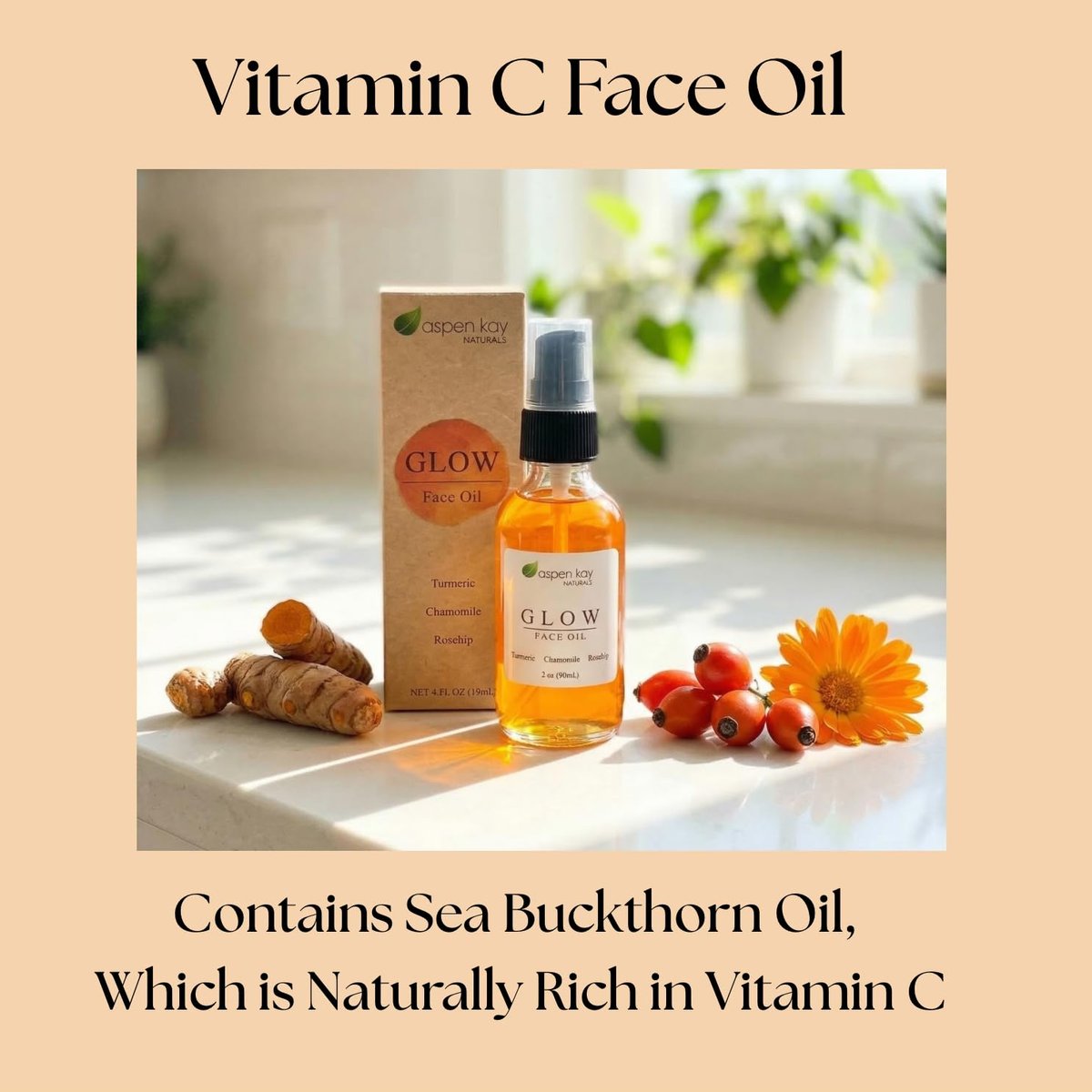 Aspen Kay Naturals Glow - Turmeric & Rosehip Face Oil - Natural & Organic Facial Moisturizer, 2 oz Avelisse