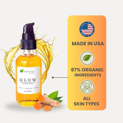 Aspen Kay Naturals Glow - Turmeric & Rosehip Face Oil - Natural & Organic Facial Moisturizer, 2 oz Avelisse