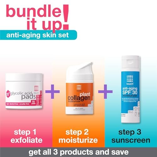 TOUCH 20% Glycolic Acid Pads - Exfoliating AHA Face Wipes for Dullness, Pores, Scars, Fine Lines & Uneven Skin Tone, 50 Count Avelisse