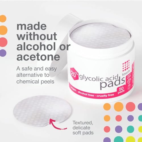 TOUCH 20% Glycolic Acid Pads - Exfoliating AHA Face Wipes for Dullness, Pores, Scars, Fine Lines & Uneven Skin Tone, 50 Count Avelisse