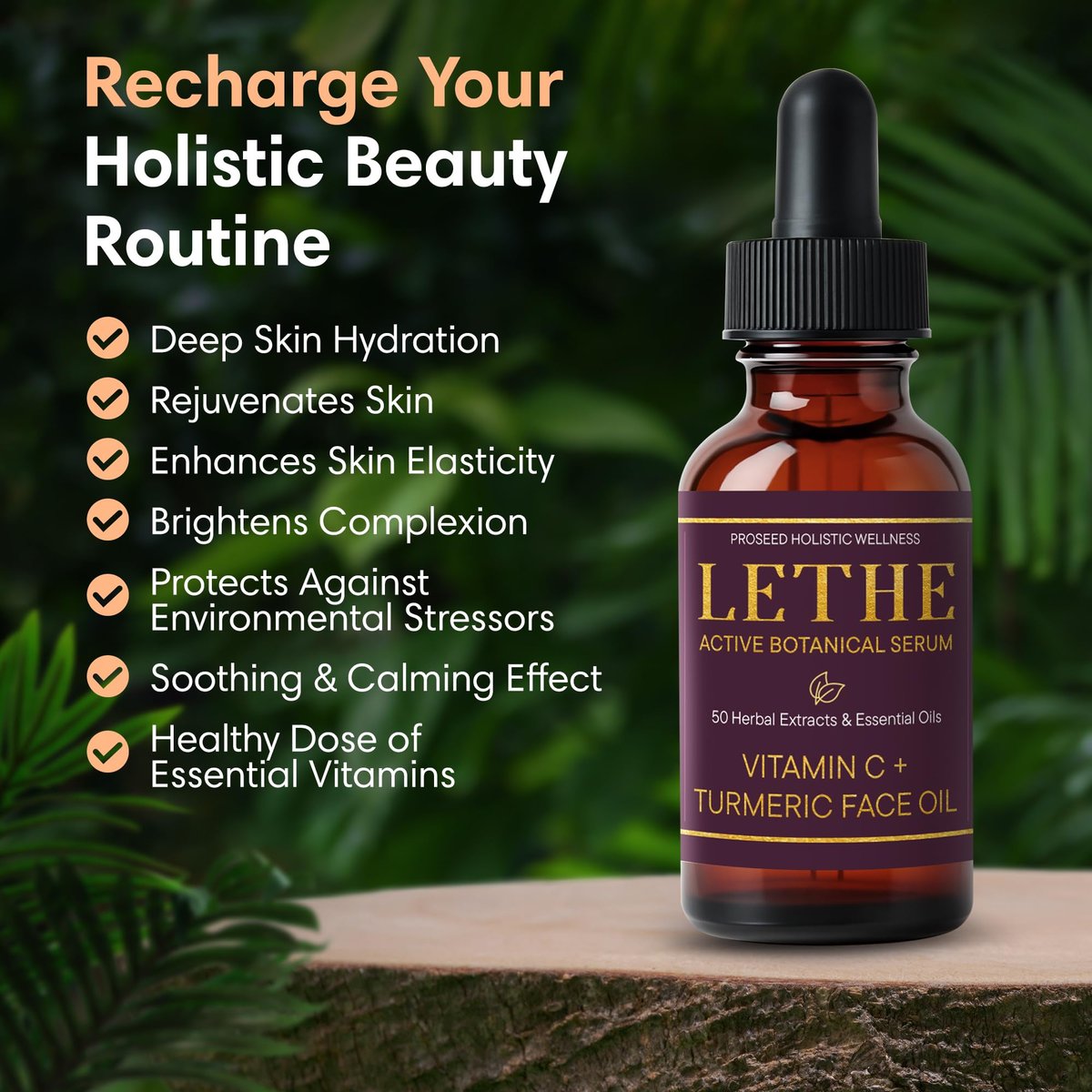 LETHE Vegan Botanical Face Serum with Vitamin C & 50 Natural Extracts – Improve Skin Tone, Firmness & Smoothness – Natural Skincare for Dark Spots & Uneven Skin – 1oz - görsel 5