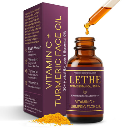 LETHE Vegan Botanical Face Serum with Vitamin C & 50 Natural Extracts – Improve Skin Tone, Firmness & Smoothness – Natural Skincare for Dark Spots & Uneven Skin – 1oz