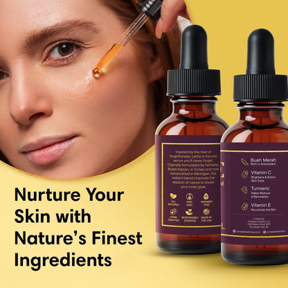 LETHE Vegan Botanical Face Serum with Vitamin C & 50 Natural Extracts – Improve Skin Tone, Firmness & Smoothness – Natural Skincare for Dark Spots & Uneven Skin – 1oz